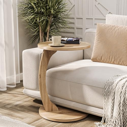 Tubibu C Form Petite Table d'appoint Ronde comme Plateau de Rangement pour canapé et canapé avec roulettes, Table à roulettes, Table de Rangement, Plateau de Table Rond (Aspect Noyer)