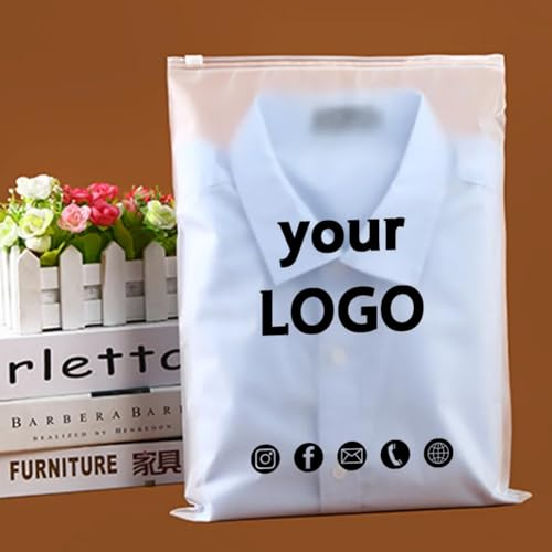 gorm 50 sacchetti personalizzati con cerniera smerigliata per abbigliamento domestico camicie aziendali imballaggio per piccole imprese Borse per prodotti Stampa il tuo logo (15 x 20 cm)