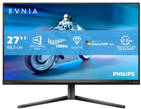 Philips EVNIA 27M2N5500 Monitor Gaming 27 QHD, WLED, 180Hz, Fast IPS, 1 ms GtG, HDR400, Adaptive Sync., G-Sync Compat., Altura Ajustable (2560x1440, 2X HDMI 2.0, 1x DP 1.4) Negro