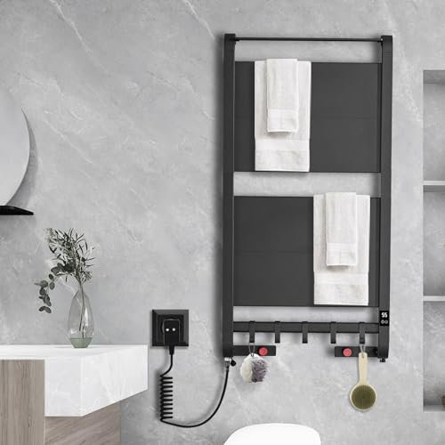 Scaldasalviette Elettrico, Termosifoni Moderni con Schermo LED, Radiatore Elettrico Basso Consumo, Portasciugamani Elettrico Temporizzatori e Termostato, Termoarredo Elettrico a Parete- Black 194W