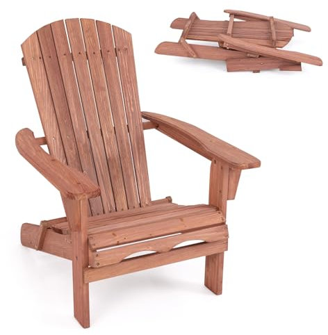 COSTWAY Adirondack Stuhl klappbar, Adirondack Chair aus Holz, Gartensessel mit hoher Rückenlehne & Breiten Armlehnen für Garten, Terrasse, 180 kg Tragfähigkeit