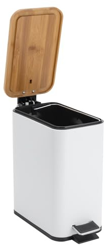 TanjcXliu Poubelle de cuisine 5L, Poubelle de salle de bain, Poubelle de cuisine avec couvercle, Poubelle à pédale, Blanc, Cylindre intérieur amovible, pour salles de bain, cuisines, bureaux, 29 x