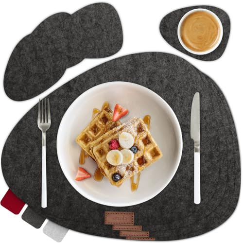 smøla 8-teiliges Premium Filz Tischset - Oval inkl. Untersetzer I Platzset Abwaschbar Grau I Platzdeckchen Set Abwischbar mit Filzuntersetzer für Teller, Gläser I Tischdeko Winter, Anthrazit