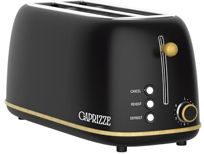 Tostadora de Pan Caprizze Kaito XL | Doble Ranura Extra Larga y 6 Niveles de Tostado | Diseño Moderno Efecto Madera y Negro Mate | Ranura XL