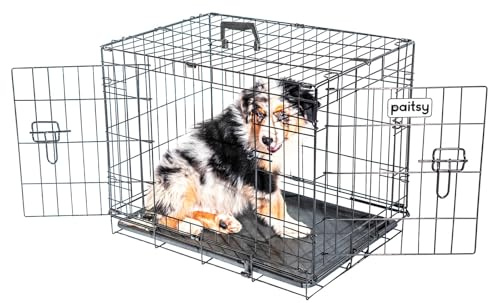 PAITSY Hundetransportbox klappbar FortressooS, Hundebox für mittelgroße Hunde 60x43x49 cm, 2 Türen, herausnehmbares Tablett, für Innenbereich