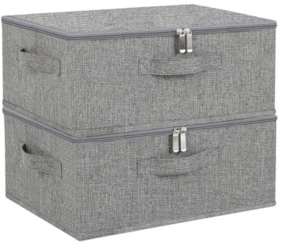 ENUMAIL 2er Scatole Sotto Letto Cubo di Stoccaggio in Tessuto con Coperchio, Contenitori per Armadio Salvaspazio, Portaoggetti Pieghevole con Maniglia, Adatto per Riporre Vestit, 38×26×15cm, Grigio