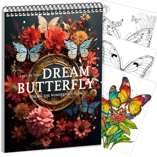 CKMOREL Dickes Papier Schmetterling Malbuch für Erwachsene, Spiralbindung, 30 Seiten, einseitiges Design, Erwachsenen-Malbuch für Frauen, Entspannung, Achtsamkeit