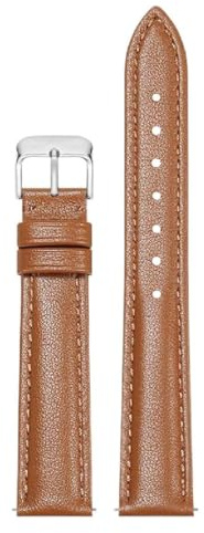 Qgsaghty Leder-Uhrenarmband, 10–22mm, Herren- und Damen-Rindsleder-Uhrenarmband, Uhrenkette, silberne Dornschließe, Hellbraun, 13mm