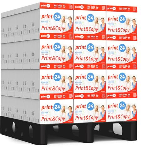 print24 Druckerpapier Kopierpapier 150000 Blatt 60 x 2500 A4 80g Premium Hochweiß CIE 160 Testsieger PEFC
