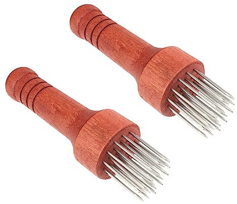 OKUMEYR 2 Pcs Stainless Steel Needle Meat Tenderizer Rosewood Handle, Kitchen Beef Pounder and Meat Loosening Tool for Home Cooking and Steak Preparation