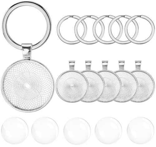 SOFPLATE 1 Box 20 Sets Schlüsselanhänger Bastelset Cabochon Charm Lünettenrohlinge Silberfarbene Metalllegierung Glas Runde Einfache Eisen Schlüsselringe Tablett Set Charms Zur Schmuckherstellung Char