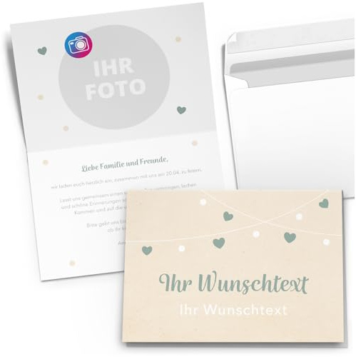 10 personalisierte Einladungskarten für Geburtstag Hochzeit Kommunion Konfirmation Jugendweihe Einladung Karten mit eigenem Text und Foto 10 Herzen