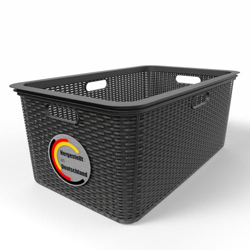 BigDean Wäschekorb 59x39x26cm Rattan Design Wäschewanne | Made in Germany
