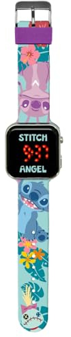 Kids Licensing - Orologio digitale LED per ragazze con personaggi ha funzioni di ora, data e cinturino regolabile, Stitch tropicale, Stitch tropicale