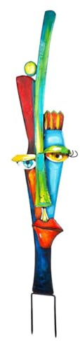 MF Alta Fronte Gartenstecker, Abstraktes Gesicht, Bunt Lackiertes Metall, 86,5 cm Höhe