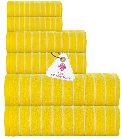 CASA COPENHAGEN Ecstaic Asciugamani 6 Pezzi Set - Giallo mais, 600 g/m², 2 Asciugamani da Bagno, 2 Asciugamani, 2 Salviette in Morbido Cotone Egiziano per Bagno, Cucina e Doccia