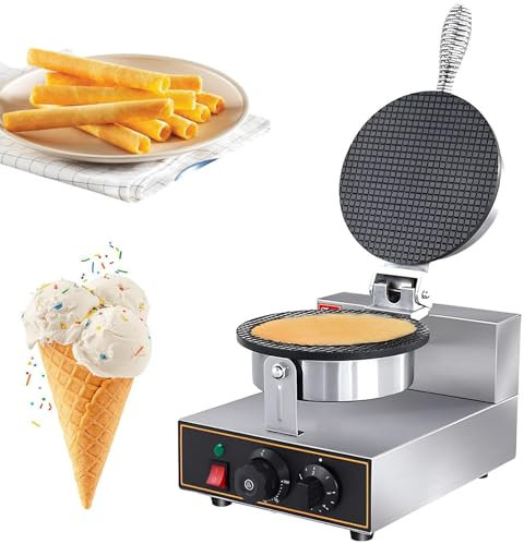 Professional Stainless Steel Waffle Cone Maker, 1200W Non-Stick Electric Ice Cream Cone Machine for Restaurant and Commercial Use