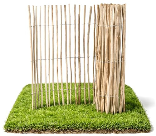 Mega Holz Staketenzaun aus Haselnuss ROLLI 110 cm hoch - Gartenzaun mit 3-4 cm Lattenabstand - Rollzaun mit 5 Meter Länge - Langlebiger Holz Gartenzaun - Naturbelassen, Wetterbeständig & Nachhaltig
