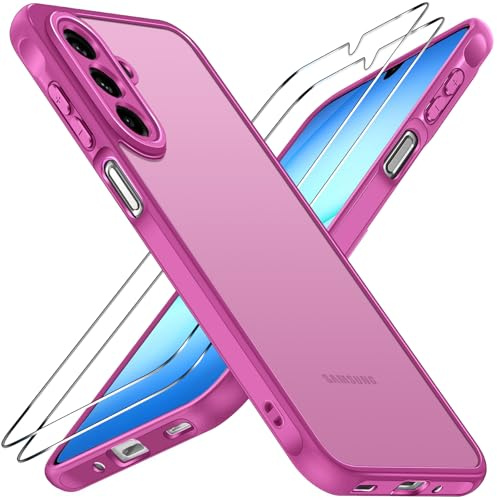 iVoler Coque Mat pour Samsung Galaxy A18 / A17 4G / 5G avec 2 Pièces Verre Trempé, Protection Antichoc Militaire Arrière Translucide Étui de Protection Mince Dur PC Anti-Rayures Bumper Housse, Fuchsia