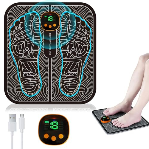 EMS masajeador de pies, Plegable y Portátil Masajeador Eléctrico de Pies con 8 Modos de Masaje y 19 Niveles de Intensidad, Con mando a distancia, para Circulación Sanguínea Alivio del Dolor Muscular