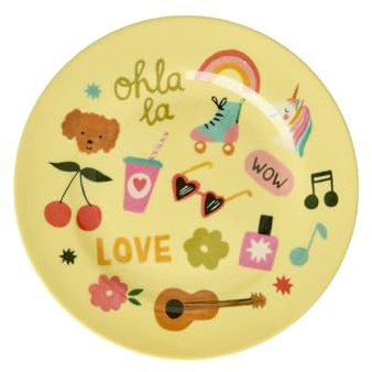 ReWu Rice Melamin Teller - Unicorn Love Design - Rund Kinderteller Ø 20 cm - 120 ml Kapazität - BPA-frei - Bruchfest - Speiseteller für Kinder - Camping Kindergeschirr