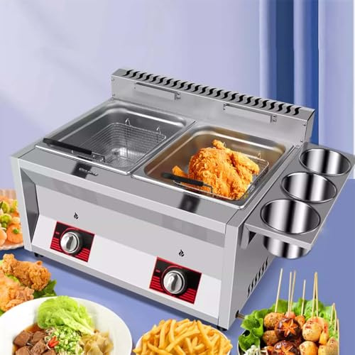 Friggitrice a gas da banco da 20 litri con coperchio, doppio serbatoio e cestelli per friggere, ideale per la cucina domestica e commerciale, perfetta per cibi fritti e catering