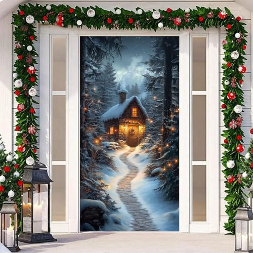 200 x 90 cm Weihnachtsbaum Hintergrund Tür Hängen,Weihnachten Tür Abdeckung Dekoration Haustür Decke Wand Hängen Banner Fotografie Hintergrund für Weihnachtsfeier Feiertag Winter Deko (E)
