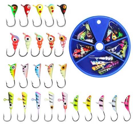 Ancsttu Appât pour La Pêche - 25 Pièces Portable Réaliste | Ensemble De Leurres De Pêche sur Glace Jigs Nageur,pour Hommes Pêcheurs Truite Poisson-Chat Marigane Eau Salée Kayak Mouche