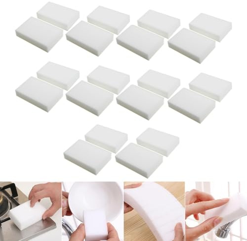 Confezione da 20 spugne per la pulizia in schiuma di melamina, multiuso, per lavello, bagno, frigorifero e cappa, colore: bianco