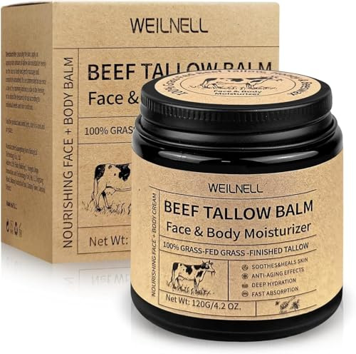 Beef Tallow Crema 120g, Sebo de Res para la Piel - 100% Natural de Animales Alimentados con Pasto para Rostro y Cuerpo, Hidratación Profunda, Absorción Rápida, Ideal para Todo Tipo de Piel