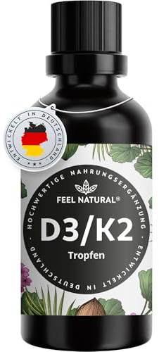 Vitamin D3 K2 Tropfen (50 ml) - 1000IE Vitamin D3 pro Tropfen - mit MK-7 - laborgeprüft, hochdosiert, ohne Zusätze, in Deutschland produziert