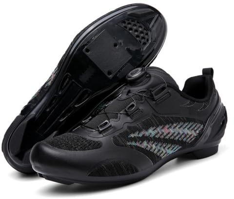 Vägcykelskor unisex män och kvinnor - hållbar komfort utomhus inomhus cykling sneaker andningsbar, lätt vägcykel cykelskor cykel kompatibla, Svart, 40 EU