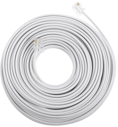 TOGEVAL Cavo Telefonico Rj11 6p4c da 20 Metri Bianco, Cavo di Prolunga Telefonica per Telefono Fisso e Ufficio, Accessori di Collegamento Telefonico per Sistemi Domestici e Aziendali