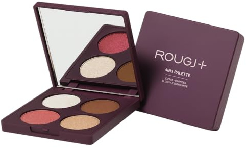 Rougj Smart Beauty 4in1 Palette Viso & Occhi – Contouring Viso in Polvere con Blush e Illuminanti, Mini Palette Compatta per Scolpire, Illuminare e Valorizzare l’Incarnato - Made in Italy