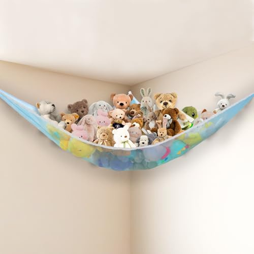 Jumbo Spielzeug-Hängematte, Powkoo Extra große Spielzeug-Hängematte mit Netzaufbewahrung | Maße:213,4 x 149,9 x 149,9 cm für Teddybären, Stofftiere, Kinderzimmerspielzeug