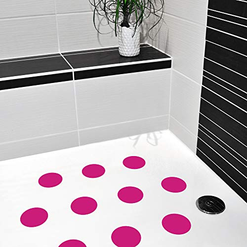 AnTina TAPES® Antirutsch Pads Dusche Aufkleber (10 Stück, 9cm ø, pink) | pflegeleicht, selbstklebend, für Dusche & Badewanne, spurlos entfernbar, inkl. Reinigungstuch, geprüfter Rutschschutz