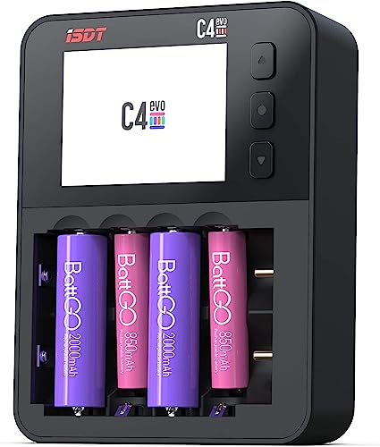 ISDT C4EVO Caricabatterie Universale 6 Slot, Caricatore per Batterie Ricaricabili per Batterie AA/AAA NiMH NI-Cd agli Ioni di Litio, LiHv LiFePO4 18650 Tipo C Display IPS Prevenzione Antincendio