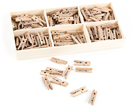 Logbuch-Verlag 135 Mini Dekoklammern Natur braun in Holzbox - Miniklammern aus Holz 2,5 cm zum Basteln und Dekorieren