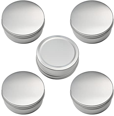 Othmro 250ml Aluminium Tin Jars, 5pcs Round Metal Tins Empty Storage Containers, Makeup Storage Can Candles Jars Tins with Lid for DIY Crafts Travel Storage Silver (250ml/8.3oz)