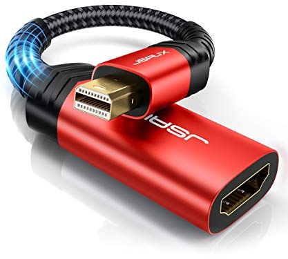 JSAUX Adaptador Mini para Displayport/Thunderbolt a HDMI para MacBook Air/Pro, Microsoft Surface Pro, Monitor, Proyector, PC - 21cm - Rojo