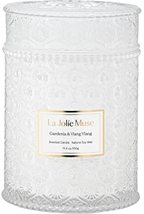La Jolíe Muse, Vela Perfumada de Gardenia & Ylang Ylang, Vela de Soja para el Hogar, Vela Regalo Dia de la Madre, Velas Aromáticas Grande, 80 Horas de Combustión, 550g