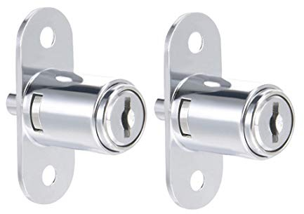 sourcing map Serrure de tiroir à piston poussoir 2 pièces pour porte coulissante, vitrine de casier de meuble de garde-robe de bureau avec clés (sans vis) Clé identique 19 x 23mm