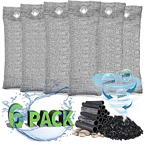 RUN HELIX Bamboo Air Purifying Bags, activated charcoal odour absorber, odour eliminator, shoe deodorizer, Used for Home, Car, Closet, Pet, Fridge, Smoke Room Deodorizer （6x50g）
