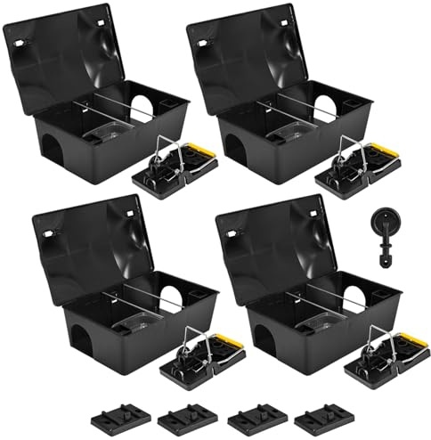 4 x Köderstation Ratten Set Köderbox Box Garten Mausfalle Mäuse mit Schlagfalle Rattenköderbox Rattenköderstation Rattenfalle Kinder- Haustiersicher Petigi