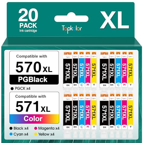 Topkolor 570XL 571XL Kompatible für Canon TS5050 Druckerpatronen für Canon 571 570 Kompatibel für Canon Pixma TS5050 MG5750 TS5055 MG6852 MG5753 TS6050 TS5053 MG5752 MG5751 (20er-Pack)