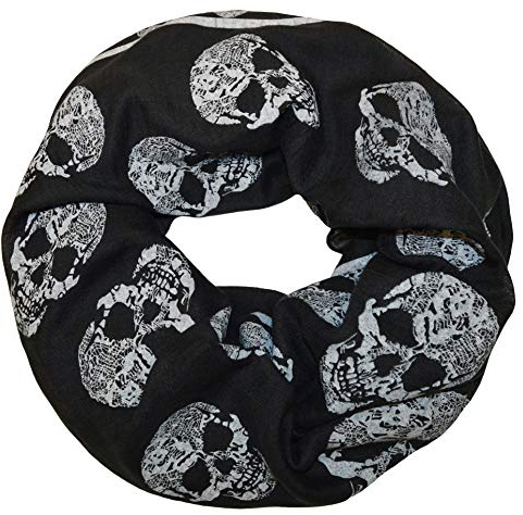 thb Richter Damen/Herren Schlauchschal Loopschal Halstuch Rundschal Tücher Schals mit Totenkopf-Muster Skull Halloween Farbe-Schwarz/Black