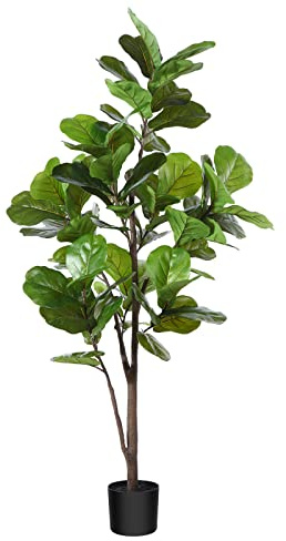 CROSOFMI Artificial Fiddle Leaf Fig Tree 62 Inch Fake Ficus Lyrata Plant with 68 Leaves Faux Plants in Pot for Indoor Outdoor House Home Office Garden Modern Decoration Perfect Housewarming Gift