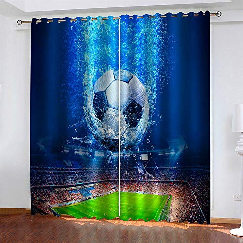 WJYYUD Kind 2er-Set Verdunkelungs Vorhang, WM Fußball Kinder Gardinen Ösen Gardine Blickdicht Thermo Polyester Schlafzimmer Vorhänge Dekoratives Muster Européen 245 x 280 cm (HxB)