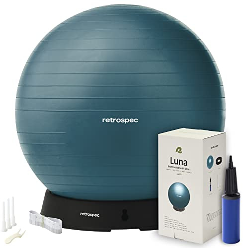 Retrospec Luna Exercise Ball - 55, 65 or 75 cm Yoga Ball for Workouts, Stability, Pregnancy - Swish Balance Ball with Pump and Base for Office and Home