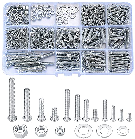 Ewwtrey 720Pezzi M3 M4 M5 Set di Viti Zincate con Dadi e Rondelle, Viti a Testa Cilindrica Assortite a Croce Set di Dadi e Bulloni per Elettronica Industriale dell'ufficio Domestico(Argento 720)